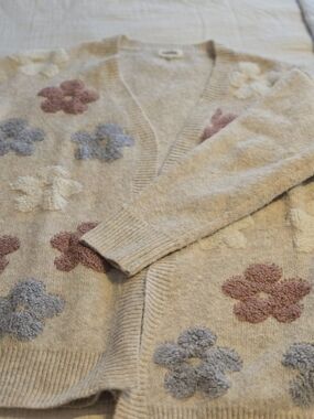 0ADORA Cream Cardigan with Pink and Blue Floral Knit Flowers ADORA